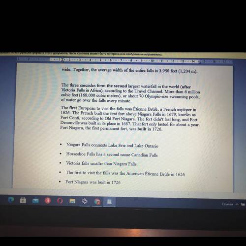 Reading Task 1. Read the text and answer the questions Tree (T) False (F) Niagara Falls occurs on th