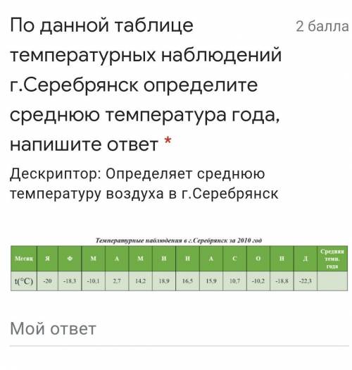 По данной таблице температурных наблюдений г.Серебрянск определите среднюю температура года, напишит