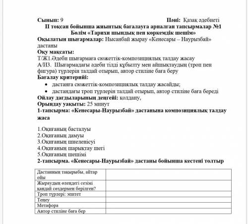 1-тапсырма: «Кенесары - Наурызбай» эпопеясына композициялық талдау жаса 1. Әңгіменің басталуы 2. Оқи