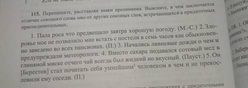 Перепишите расставляя знаки препинания Объясните В чём заключается отличие от союзного слова что от