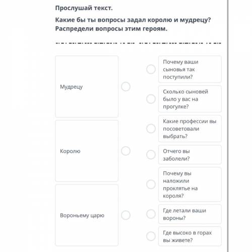 Какие бы ты вопросы задал королю и мудрецу? Распредели вопросы этим героям. Мудрецу Королю Вороньему