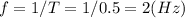 f=1/T=1/0.5=2 (Hz)