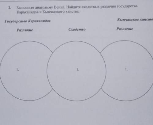 2. заполните днаграмму венна. найдите сходства и различия государства караханидов и кыпчакского ханс