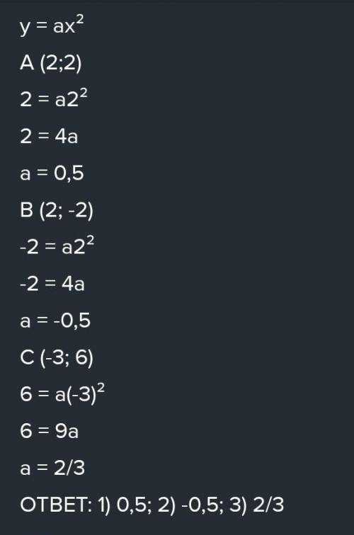 При каких значениях а график функции у=ax²-проходит через точку А(3;-1)