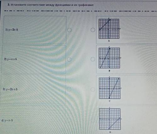 3. Установите соответствие между функциями и их графиками: 1| |31) y=2x-52) y=x+5Т)3) y=2x+5П4) y=X-