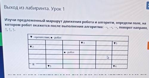 Выход из лабиринта. Урок 1 Изучи предложенный маршрут движения робота и алгоритм, определи поле, нак