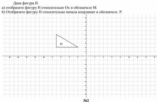 Дана фигура Н. а) отобразате фигуру Н относительно Ох и обозначьте м. b) Отобразите фигуру Н относит