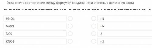 Установите соответствие между формулой соединения и степенью окисления азота