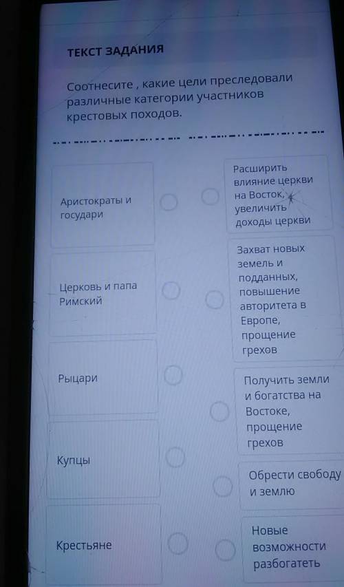 Соотнеси Какие цели преследовали различные категории участников крестовых походов​