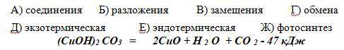 1)Выберите подходящие характеристики для уравнений реакции.