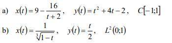 Найти расстояние между функциями x=x(t) y=y(t) в указанном пространстве.