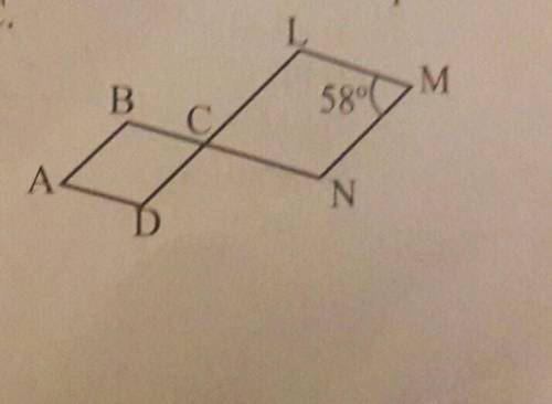 Отрезки BN и DL пересекаются в точке С параллелограммы. Если угол М=58°, то: а) найдите градусную ме