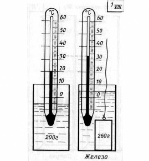 На рисунке изображены сосуд с водой и термометр, измеряющий температуру воды масса которой указана.