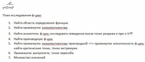 разобрать функцию y=(1+x)3План исследования ф-ции:1. Найти область определения функции2. Найти проме