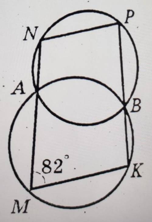Два кола перетинаються в точках А і В. Пряма, яка проходить через точку А, перетинає кола в точках М