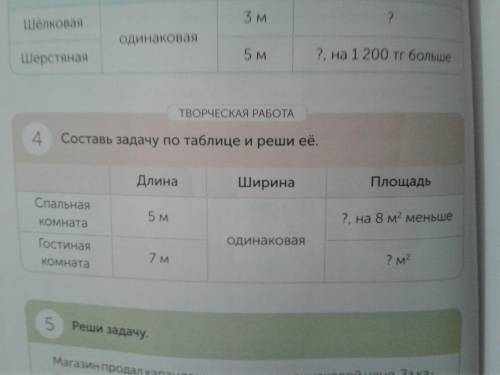 Составь задачу по таблице и реши её спальная комната длина ширина площадь 5м одинак ?,на 8м2 <Гос