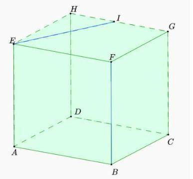 На диаграмме показан куб ABCDEFGH с длиной стороны 2. Точка I - центр ребра HG. Найдите расстояние м