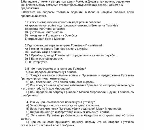 ответьте на вопросы по повести «Капитанская дочка».Только тест