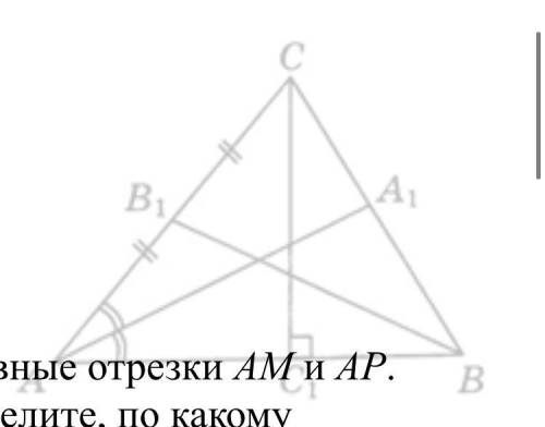 На рисунке изображен треугольник АВС. Укажите названия следующих элементов на рисунке (медиана, бисс