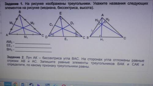 решить. укажите названия следущих элементов медиана биссектриса высота