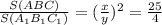 \frac{S(ABC)}{S(A_{1}B_{1} C_{1} ) } =( \frac{x}{y} )^{2}=\frac{25}{4}