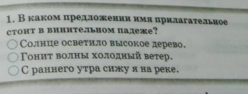 1. В каком предложении имя прилагательное стоит в винительном падеже?Солнце осветило высокое дерево.