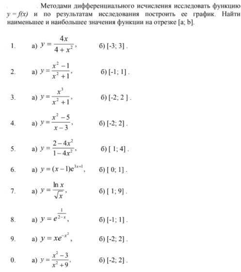 Методами дифференциального исчисления исследовать функцию, построить ее график. Найти наименьшее и н