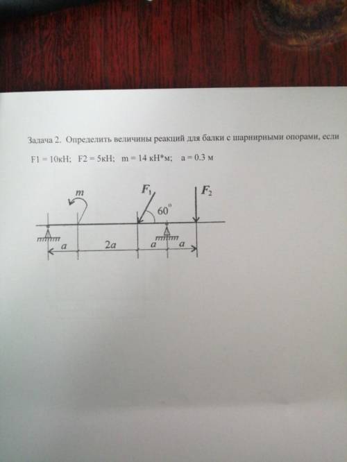 определить реакции для балки с шарнирными опорами...Если можно с подробным решением!