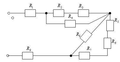 Определить эквивалентное сопротивление цепи R1=3 OM R2=1 OM R3=4 OM R4=5 OM R5=2 OM R6=3 OM R7=6 OM