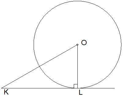 ∢ K = 30°. Отрезок касательной LK = 8,2√3 см. Найди длину окружности C= π см. (Если необходимо, отв