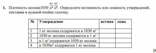 плотность молока 1030 кг/м~3 кг/м~3.Определите истенность или ложь утверждений,поставив в нужной яче