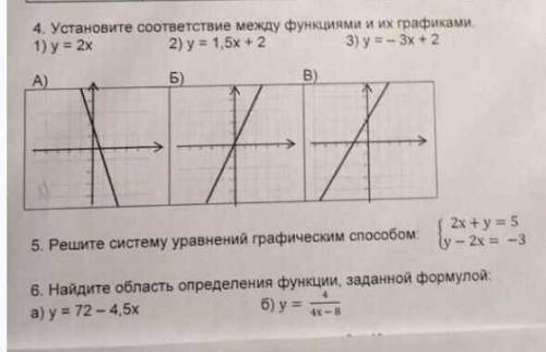 сор по математике установите соответствие между функциями и их графиками.4задание 1)у=2х 2)у=1,5х+2