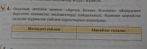 4. Оқылым мәтінін немесе «Артық болмас білгенің» айдарымен берілген қызықты мәліметтерді пайдаланып,