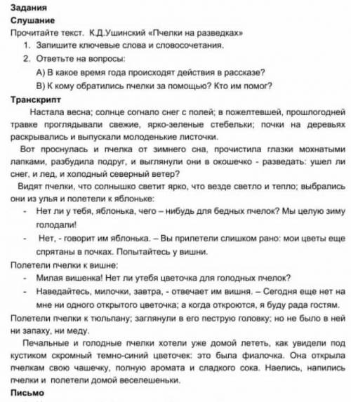 Пчелки на разведках запишите ключевые слова и соловосочетания