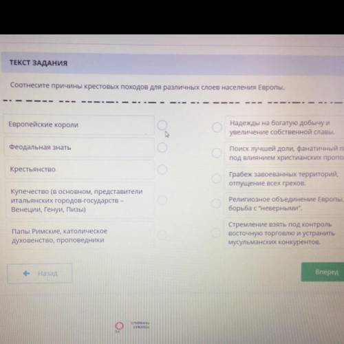 Соотнесите причины крестовых походов для различных слоев населения Европы. Европейские короли Надежд