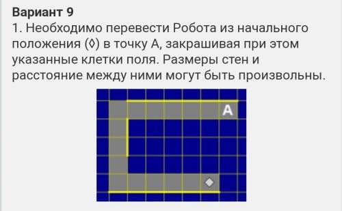 Необходимо перевести Робота из начального положения (◊) в точку A, закрашивая при этом указанные кле