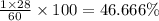 \frac {1 \times 28}{60} \times 100 = 46.666 \%