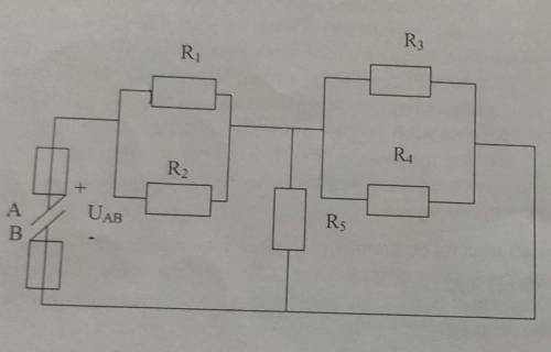 Дано: R1=12 Ом R2=4 Ом R3=10 Ом R4=15 Ом R5=6 Ом определить: 1) R эквивалентное2)Токи, проходящие че