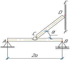 Задача по механикеДва однородных стержня АB и CD соединены шарнирно в т. C (рис. 9). Длина AB = CD =