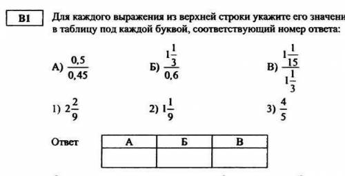 Для каждого выражения из верхней строки укажите его значение из нижней строки,вписав в таблицу. Номе