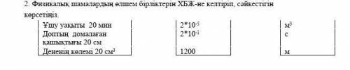 2. Укажите соответствие единиц измерения физических величин IBC. Время полета 20 минут 2 * 10-5 м3 Д