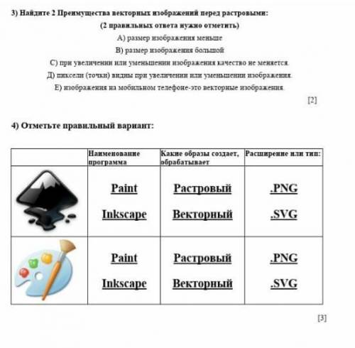 Найдите 2 преймущества векторных изображений пред растворными и 4 тоже ​