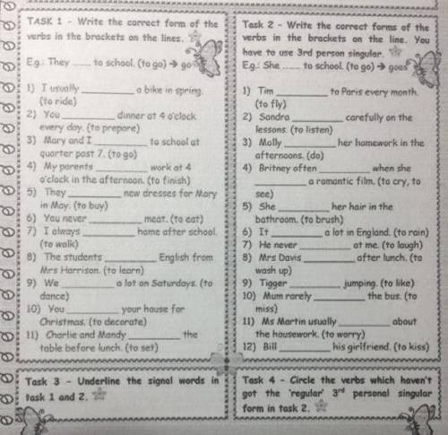 TASK 1 Write the correct form of the verbs in the brackets on the lines. Task 2 - Write the correct