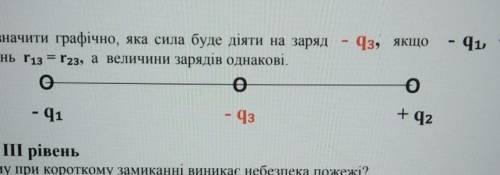 2. Визначити графічно, яка сила буде діяти на заряд -q3,якщо -q1,+q2,якщо відстань r13 = r23, а вели