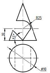 сделать горизонтальную проекцию конуса с отверстием.