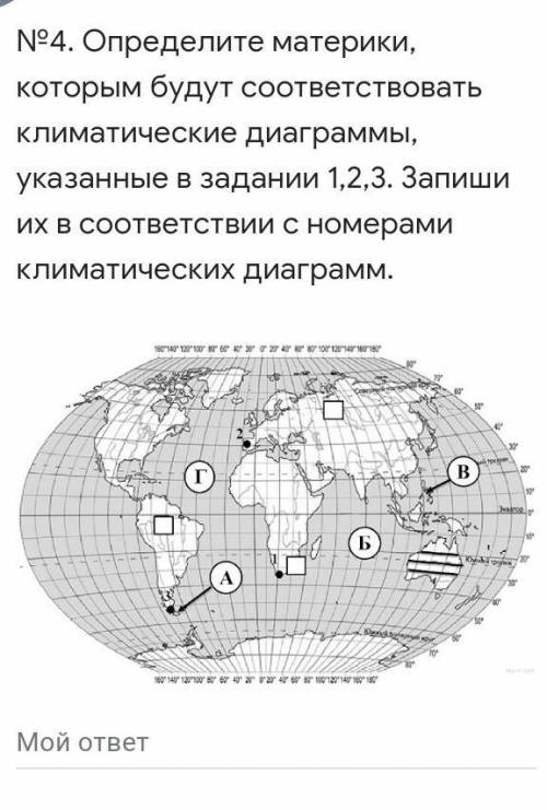 №4. Определите материки, которым будут соответствовать климатические диаграммы, указанные в задании