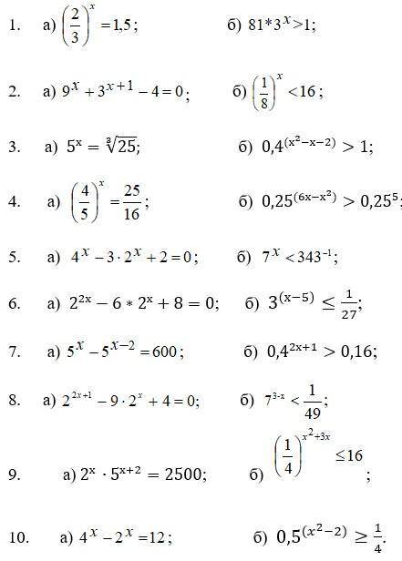 Решить простейшие показательные уравнения и неравенства: