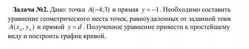 Дано: точка A(−4;3) и прямая y = −1. Необходимо составить уравнение геометрического места точек, рав