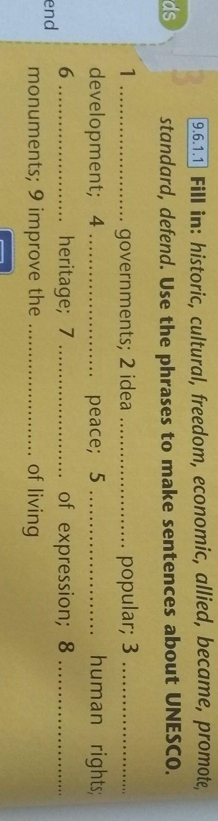 96.1.1) Fill in: historic, cultural, freedom, economic, allied, became, promote ,standard, defend. U