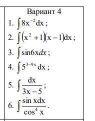 решить 4 задания Тема : Нахождение неопределенного интегралаЗадание :Найти заданные интегралы